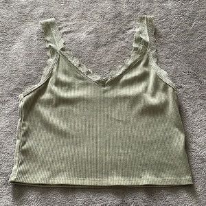 Olive Green Lace Crop Top